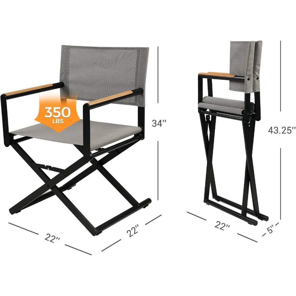 Extra-Wide 2-Pack Directors Chairs, Folding Dining Chair Set of 2 with Sling, Woodgrain Armrests, Outdoor, Black