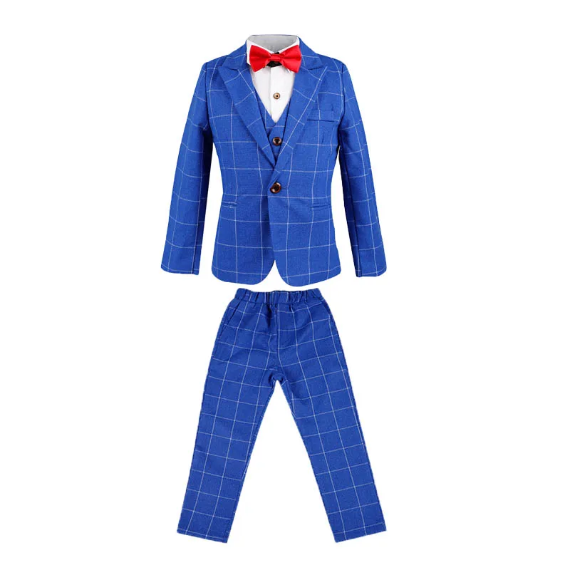 Boys 3Pieces/Set Royal Blue Jacket Vest Pants Bowtie Photograph Suit Gentleman Kids Wedding Ceremony Performance Costume