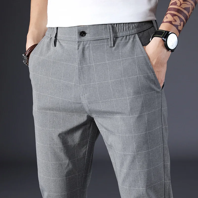 

New Fashion Trendy Casual Slim Pans Men Plaid Pants Korean Style Regular Trousers Smart Business Summer Harem Pants Man Clothing