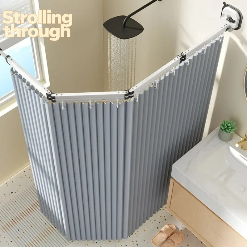 

Foldable Shower Curtain Set - Magnetic Waterproof Bathroom Partition, No Drill Tension Rod for Wet/Dry Separation Privacy