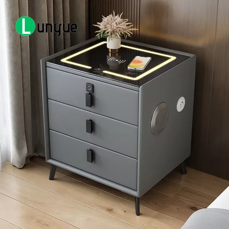 Lightweight Luxury Smart Bedside Table with Wireless Charging and Built in Speakers Modern Nightstand for Bedroom Home Decor