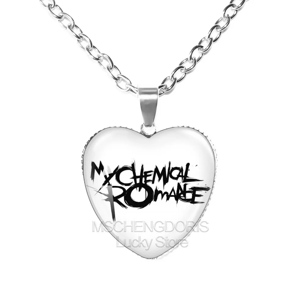 Heart Necklace My Chemical Romance Rock Band Cosplay MCR Glass Cabochon Pendant Necklace Fashion Jewelry Charm Gifts