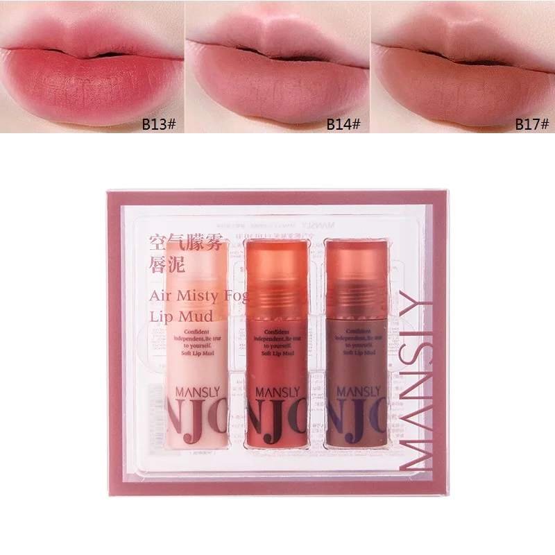 

3Pcs/Set MANSLY Kawaii Lipstick Kit Velvet Matte Lip Mud Waterproof Long Lasting Lip Gloss Makeup Gift Box Korean Cosmetics