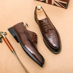 Italian style high quality hard cowhide men's formal wedding dress shoes pointed toe gentleman men's brogues oxford shoes