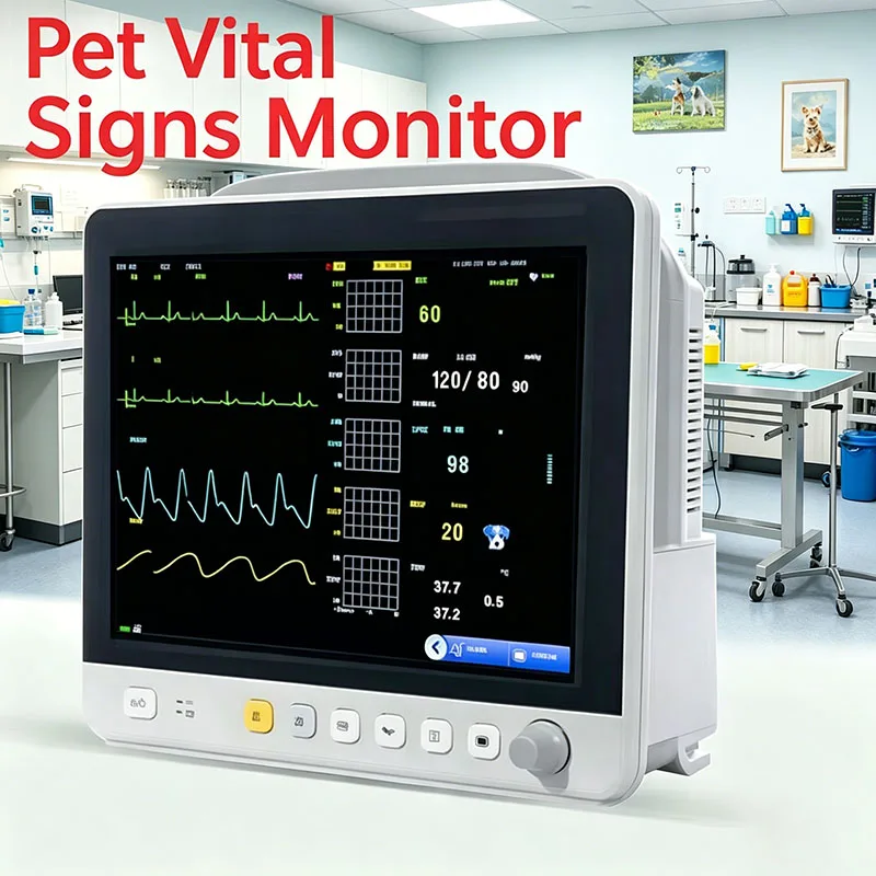 Portable Pet Vital Signs Monitor ECG Heart Rate Respiration SpO2 Blood Pressure with Quick Setting Alarm Function for Animal Car