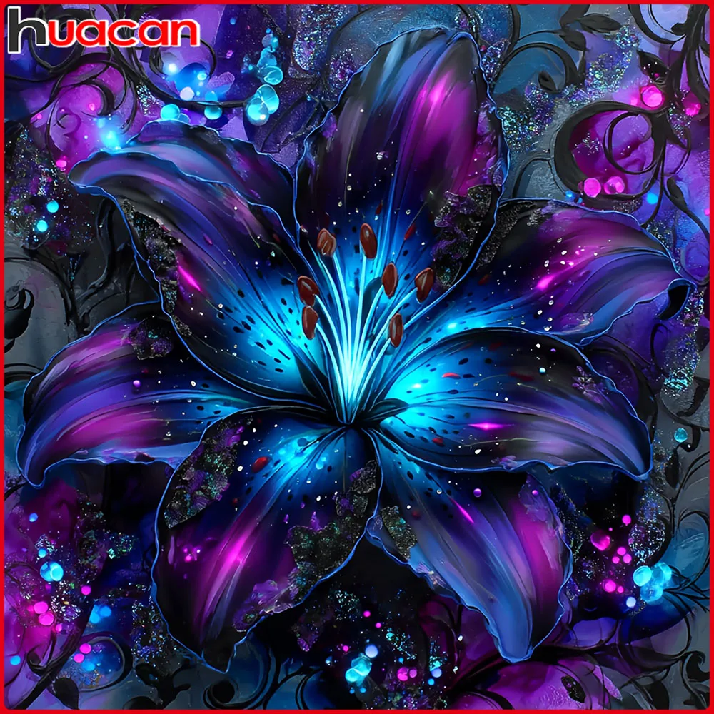 Huacan Vollquadrat-Rundbohrer 5D DIY Diamantmalerei Lilie Diamant-Mosaik Blumenkunst Dekorative Gemälde