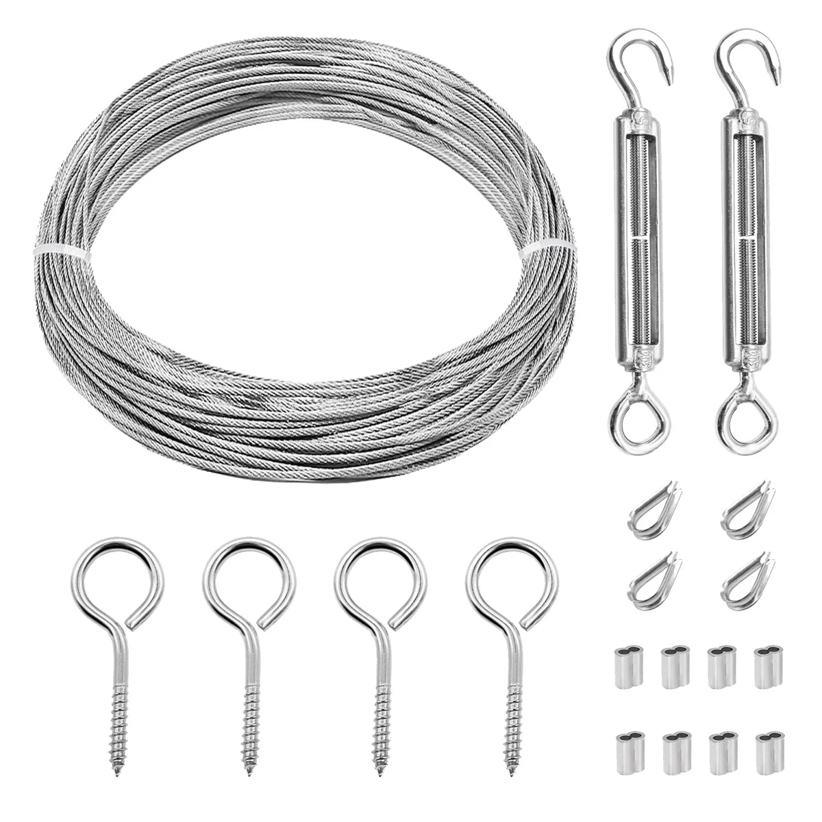 1/16Inch Turnbuckle Wire Tensioner Kit Heavy Turnbuckle Cable Railing Kit 65Ft Wire Rope,M5 Hook and Eye Turnbuckle Kit