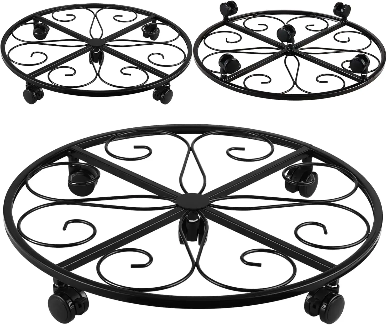 

3-Pack 18" Rolling Plant Caddy with Wheels, Heavy Duty Metal Stand for Indoor Outdoor Plants, Black