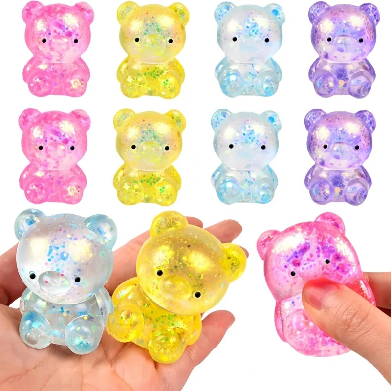 Jouets Squishy ours, balles anti-Stress à paillettes, jouets sensoriels adorables, balle Squishy pour enfants, cadeaux de fête