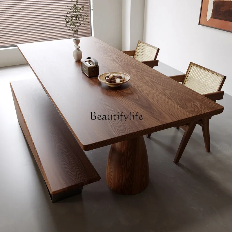 

Wabi-Sabi Style Solid Wood Dining Table Large Board Home Living Room Creative Island Dining Table