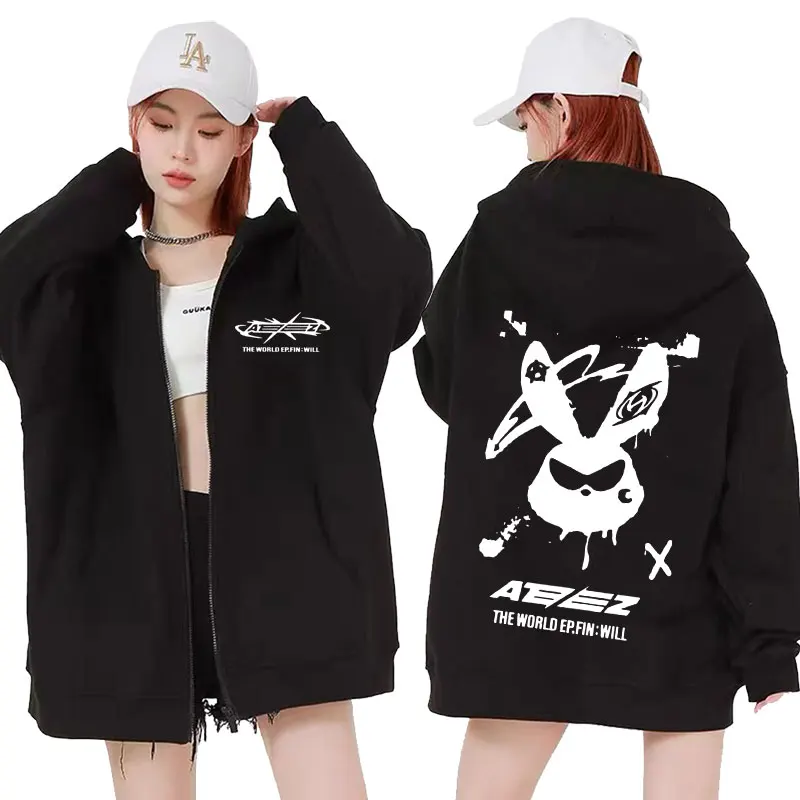 Ateez Trendy Album Tour 2024 Zipper Hoodie Men and Women Korean Fashion Zipper Sweatshirt Trendy Jacket Hooded Top