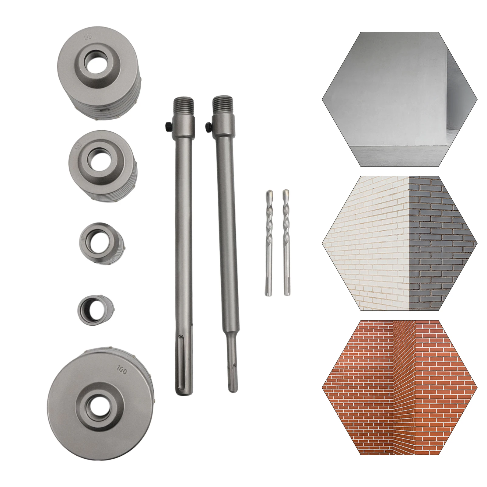 Set di punte per taglierina per carotaggio di cemento per sega a tazza 30 mm, 40 mm, 65 mm, 80 mm, 100 mm Kit per sega a tazza per calcestruzzo