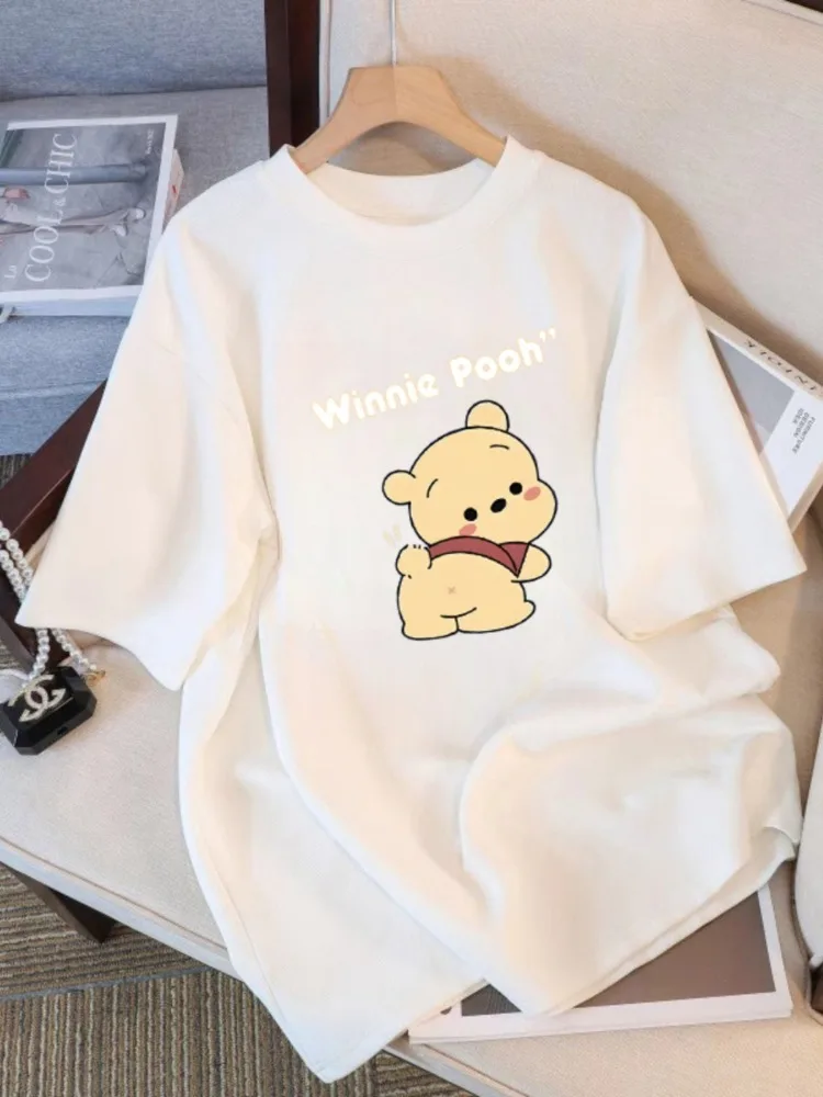 

Fashion Tide Cotton Women's Short-sleeved T-shirt 2025 Summer New Design Bear Print Loose Plus Size Harajuku Tops