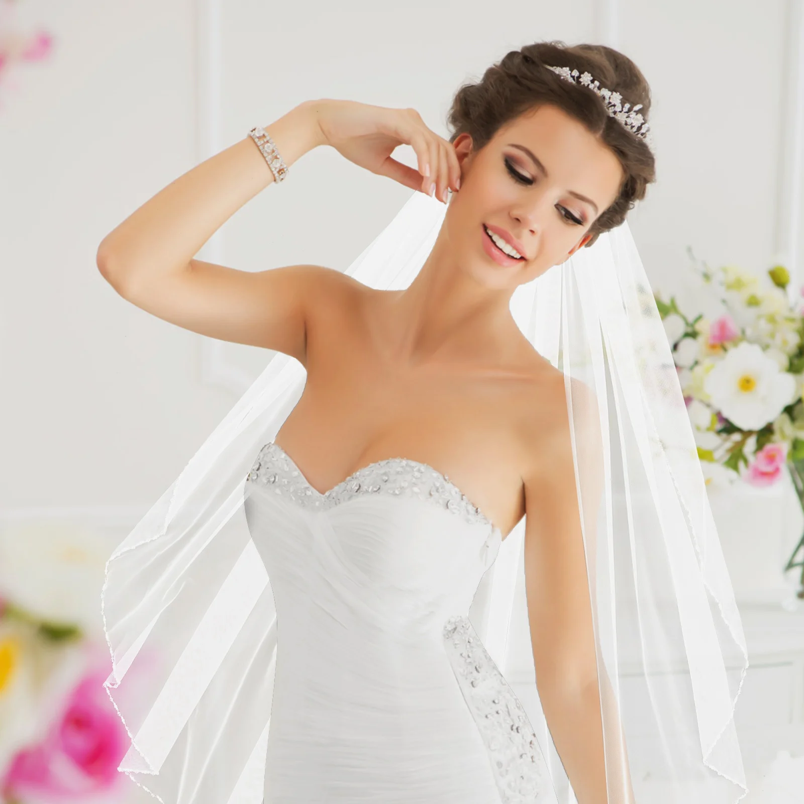 حجاب اللؤلؤ إكسسوارات الزفاف حجاب الزفاف الأبيض للعرائس نسيج مريح لؤلؤ رقيق مرفق مشط متعدد الاستخدامات