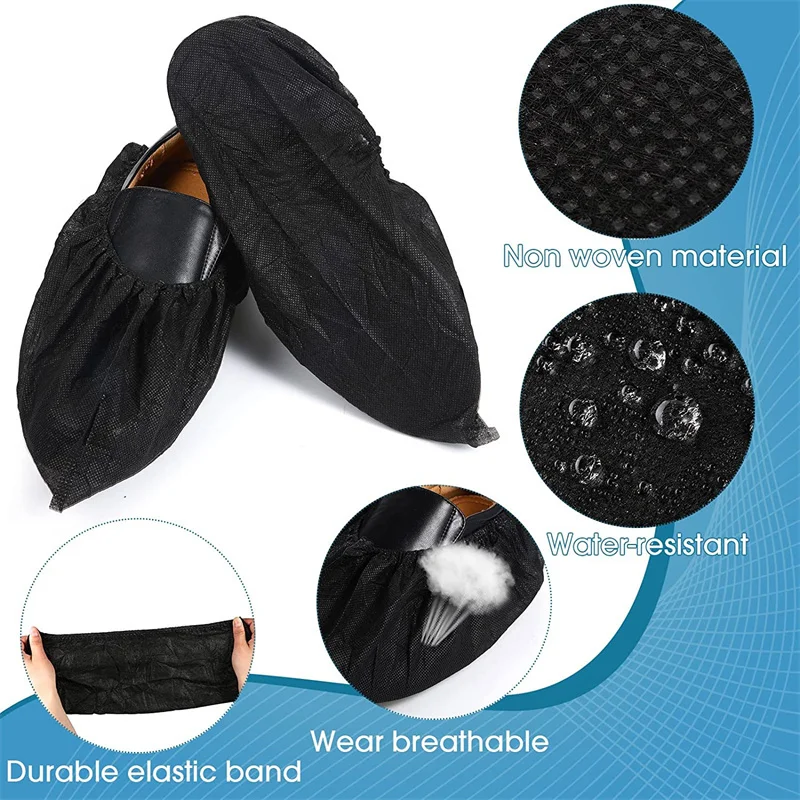 Disposable Boot & Shoe Covers 100Pack Black Non Slip Shoe Covers Durable Boot Booties Protector Covers For Indoors Floors Carpet