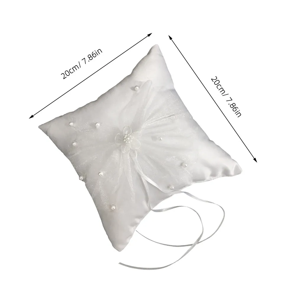 Lace Ring Pillow Wedding Ring Bearer Cushion Ivory Delicate Floral Pearl Embellished Compact Soft Touch Ceremony Decor