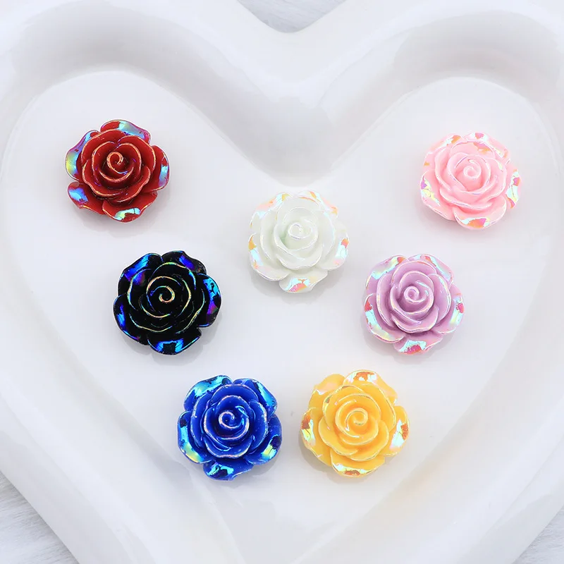 ZW49 20mm 5Pcs Plating Color Cute AB Resin Rose Flatback Flower Rhinestone Carm Gems Scrapbook Home Decor Applique Crafts DIY
