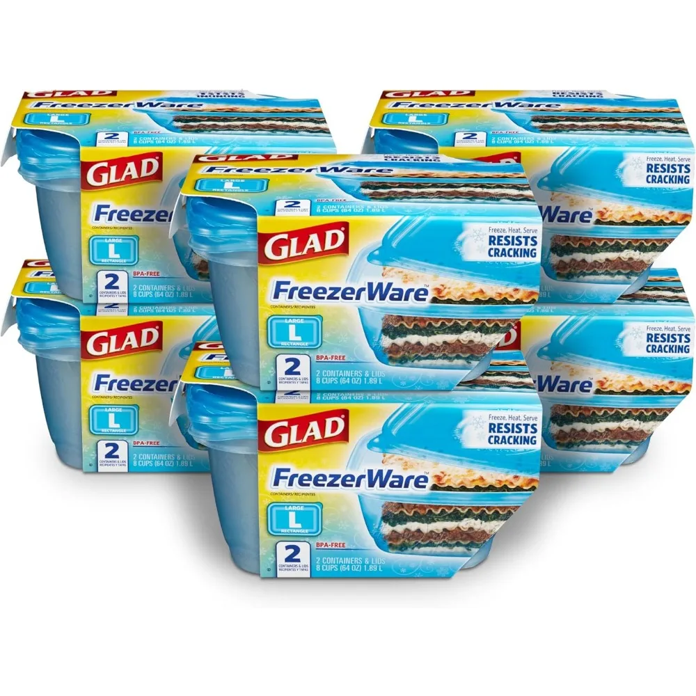 

Large Rectangle Food Storage Containers, 64oz Freezer Safe Set of 12 Pieces with Airtight Lids