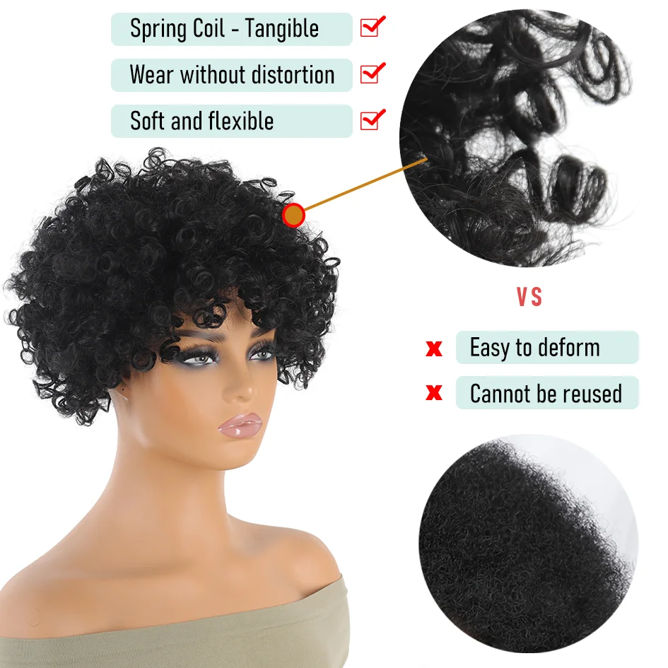 Perruque synthétique Afro noire bouclée de printemps de 6 pouces, coupe de cheveux explosive, perruque courte Super bouclée, Extensions de perruque Bob, usage quotidien, cosplay