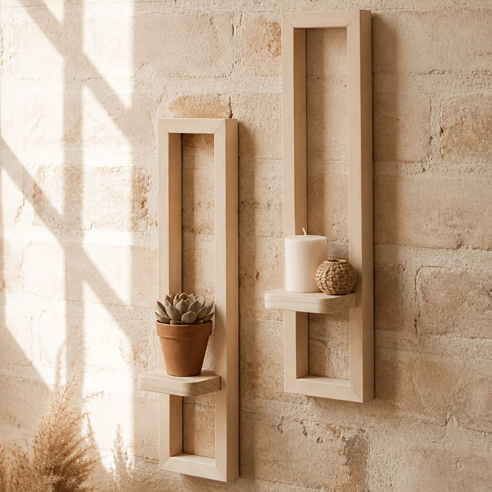 Wooden Wall Candle Shelf, Decorative Floating Display Shelf for Candles and Small Ornaments, Living Room Bedroom Entryway Decor