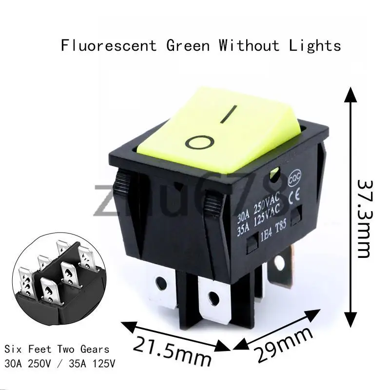 5Pcs Electric Welding Machine High Current Ship Type Switch KCD4 Series Fluorescent Green Without Light 30A250V/35A125V 6Pins