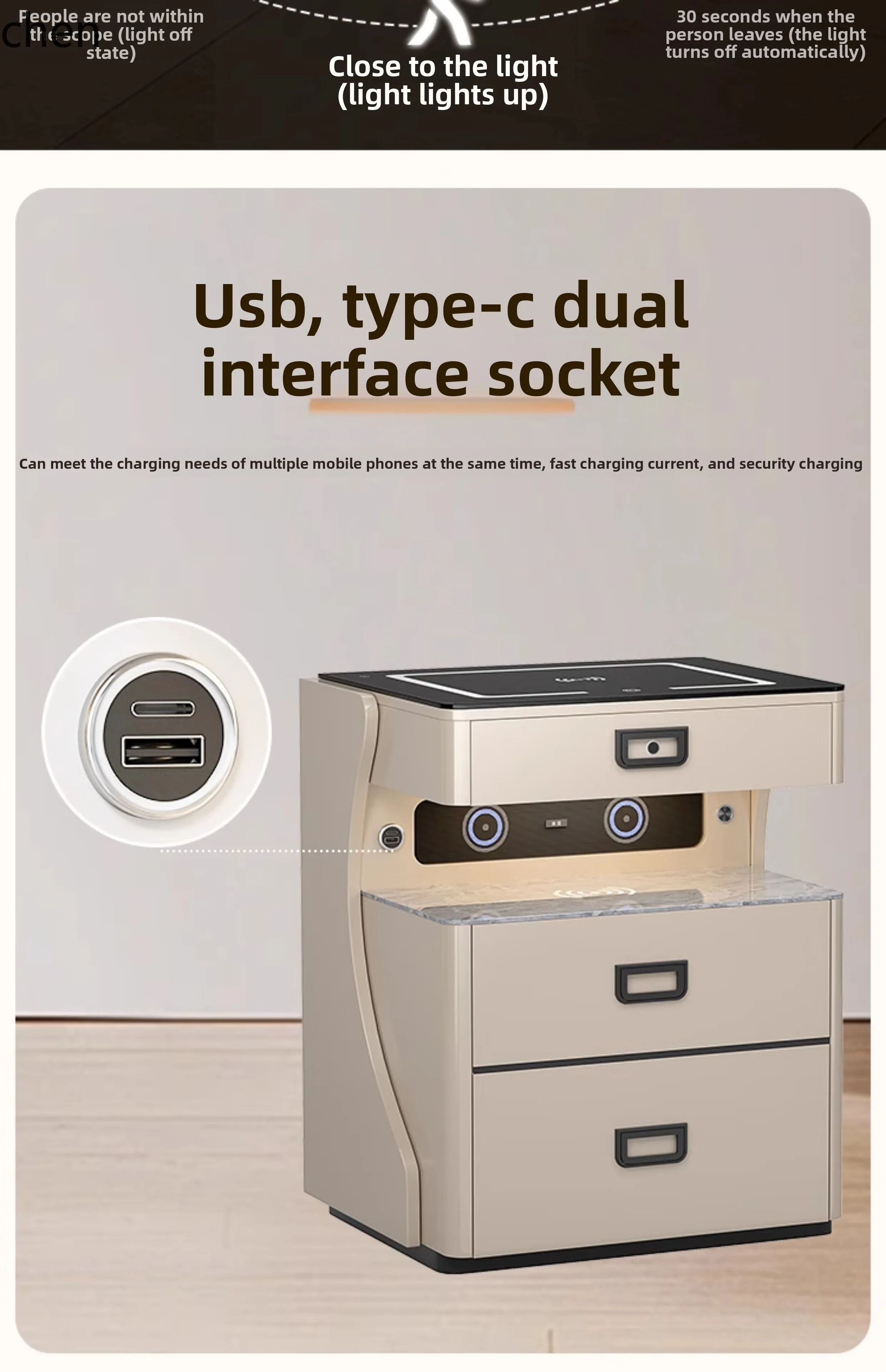 QZT – coffre-fort intelligent pour maison, petit haut-parleur Bluetooth caché intégré, chargement sans fil, WiFi, tout en acier, antivol, boîte de mot de passe pour la maison