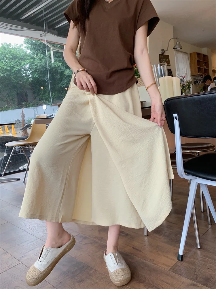High Waist Slit Thin Sun Protection Skirt Pants Women's Lazy Style Hip And Thigh Concealing Eight/Nine Length Pants Skirt