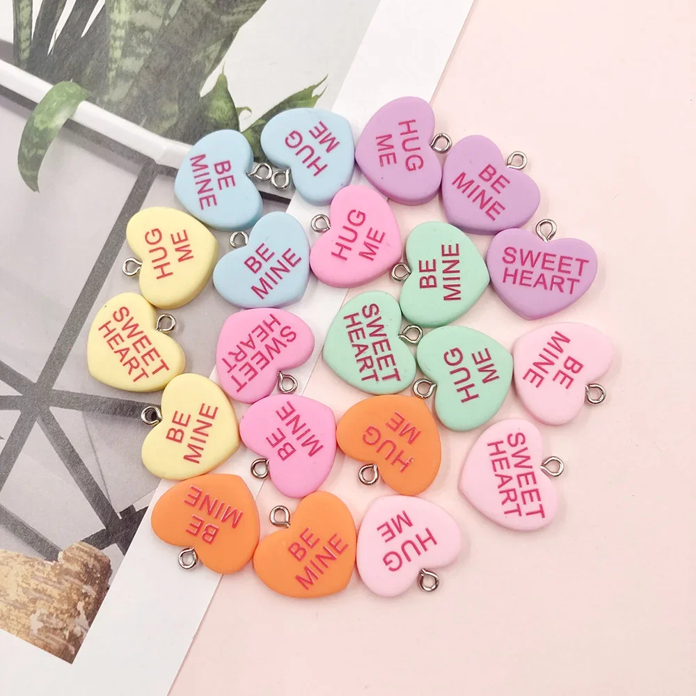 10Pcs Hug Me Sweet Heart Resin Flat back Cabochon Charms Pendants for Jewelry Making Earrings Bracelet Necklace DIY Accessories