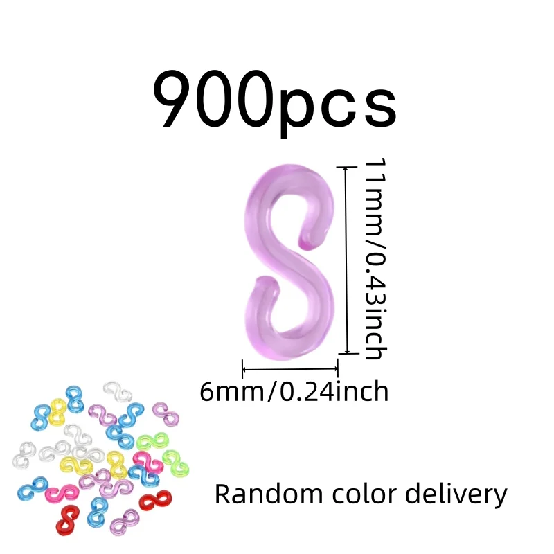 900 pcs S-Shaped Rubber Clips, Random Color Assortment, suitable for DIY Weaving Projects, S-Shaped Versatile Shape