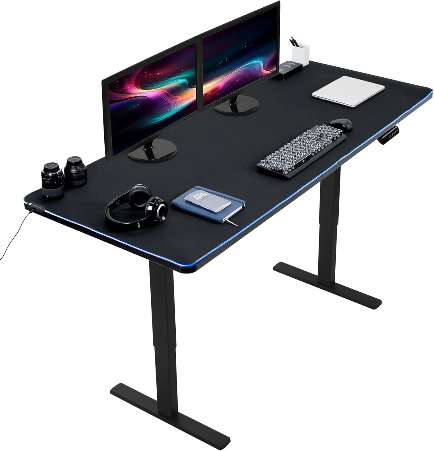 

Electric 71 x 30 inch standing desk workstation, full size RGB mouse pad, memory controller height adjustment