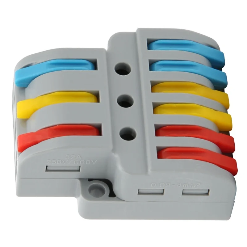 10Pcs Wire Block Clamp Terminal 3-In-6-Out Color Quick Wiring Electrical Connectors LT-633