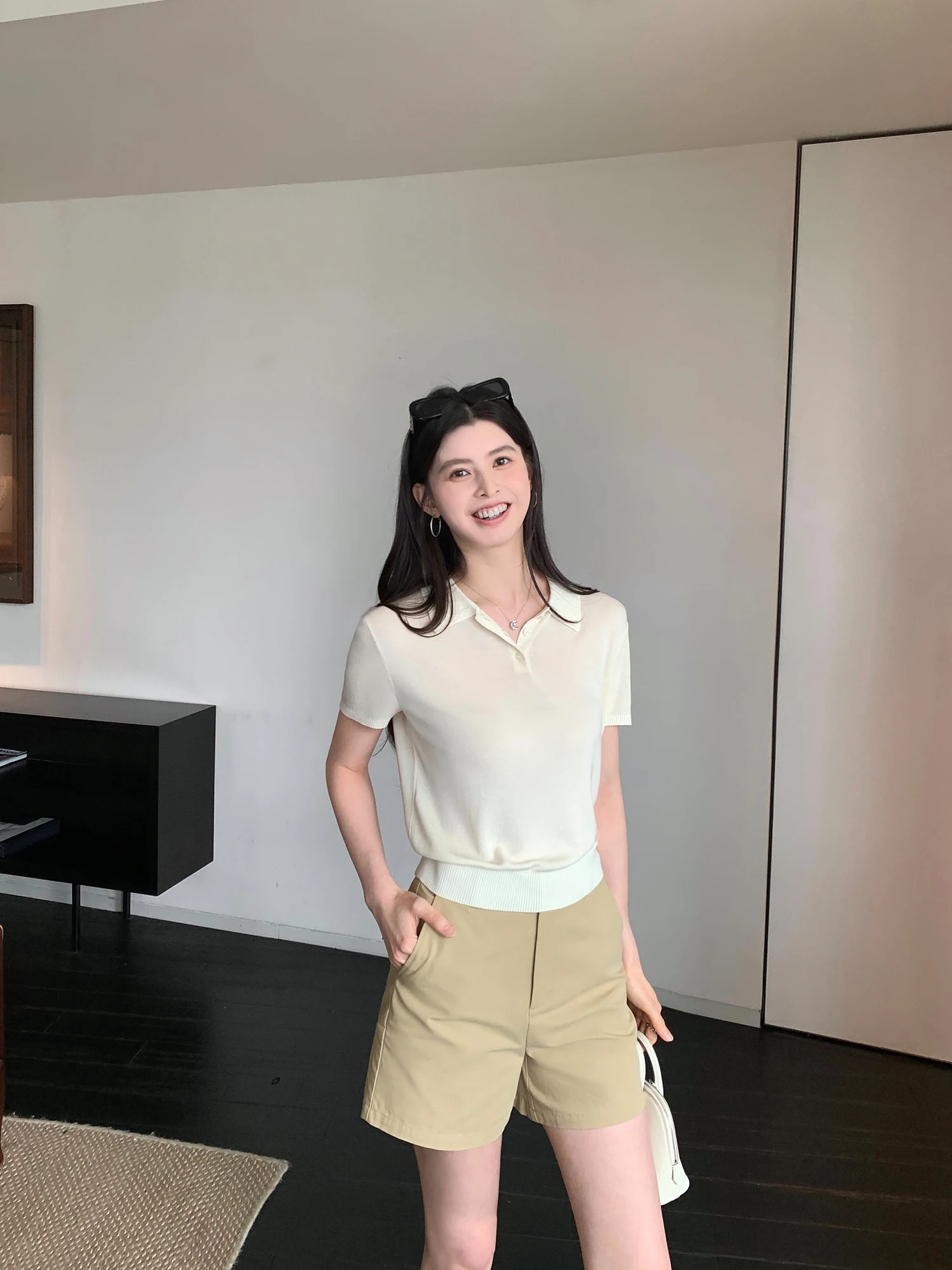 Pusumede Casual Khaki Cotton Shorts Women's High Waist Loose Straight Leg Summer Trousers Fashionable Comfortable Ladies Pants