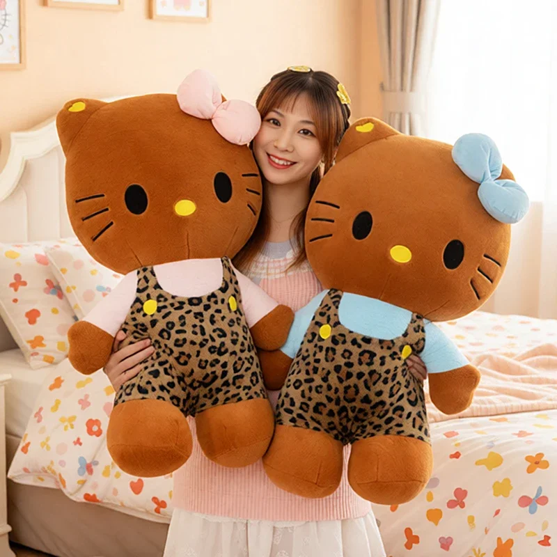 Neue Sanrio kawaii 80 cm Leopardenmuster Hallo Kitty Katze Plüschtier Füllen Tiere Kinder Weihnachtsgeschenk Innendekoration Puppe
