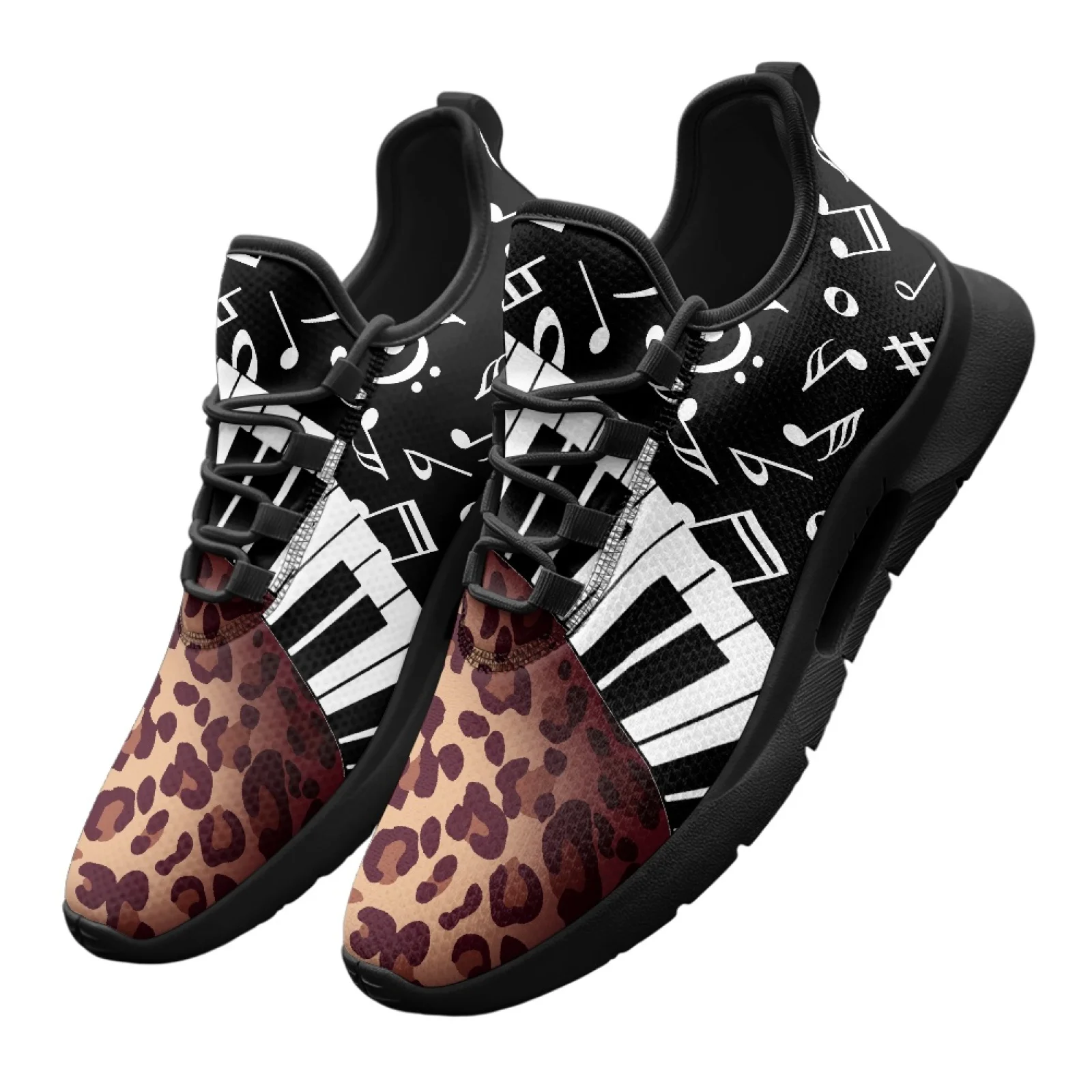 PENSTROLL Leopard Piano Note Print Lightweight Stylish Tennis Shoes for Men Outdoor Business, Casual Lace-Up Skate Shoes