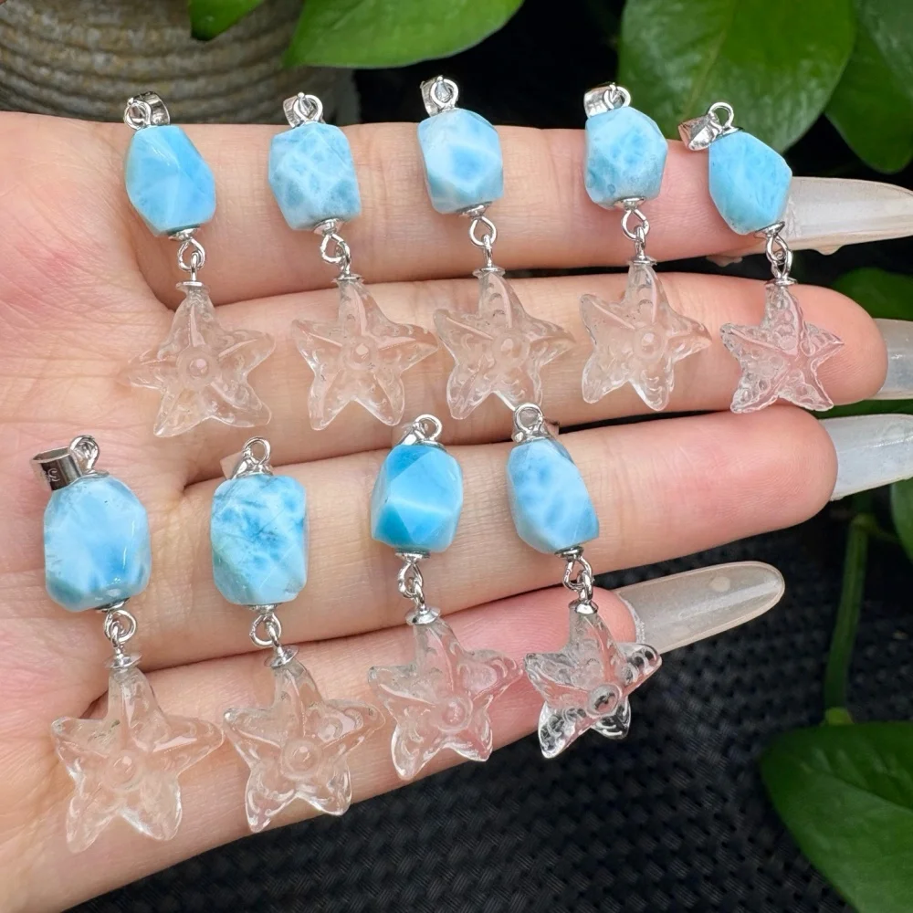 1PCS 33mm Natural Clear Star Larimar Crystal Yoga Pendant Reiki Healing Stretch Female Gift - Jewelry for Stress Relief S925