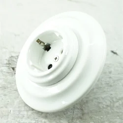 Flush Mounting Ceramic Socket Electrical Europe Schuko Vintage Wall Socket For Home Porcelain Wall Socket