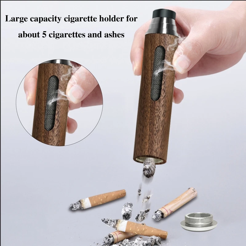 1pc Portable Ashtrays Anti Soot-flying Cigarette Cover Handheld Car Ashtray Wooden Cigarette Holder Ash Tray with Storage Bag