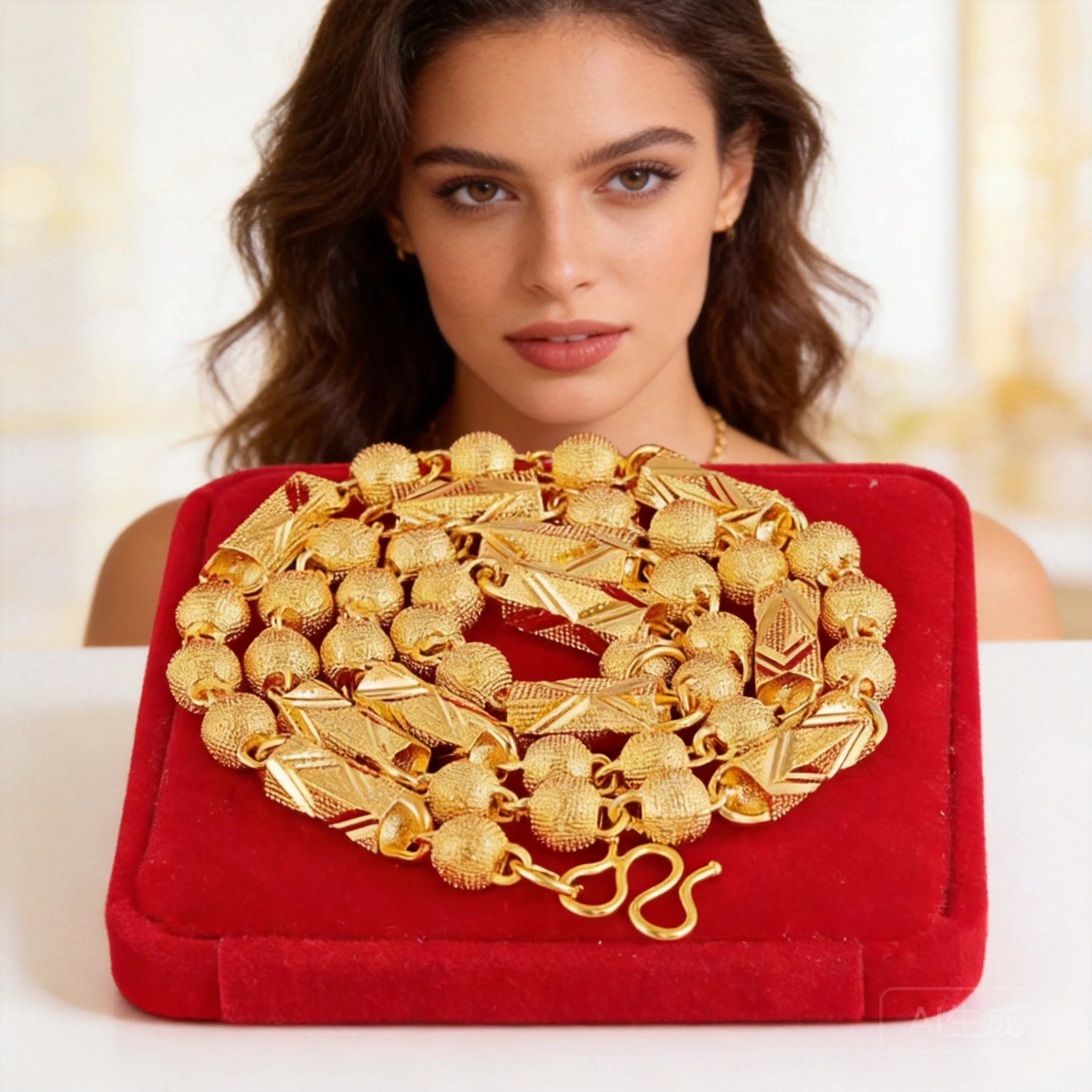 

2026 Chinese Trendy Men's Vietnamese Sand Gold Hexagonal Cylinder Frosted Textured Semi Solid Necklace For Daily Wear Gift Jewel