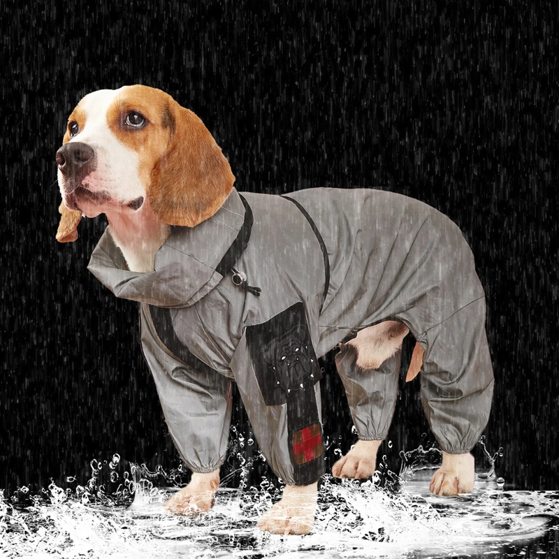 Outdoor-Regenmantel für große Hunde, Sonnenschutz, reflektierende Jacke, Haustier-Regenmantel, Kapuzenpullover, wasserdicht, mittelgroße und große Hundekleidung, Regenmantel-Overall – Detail 3