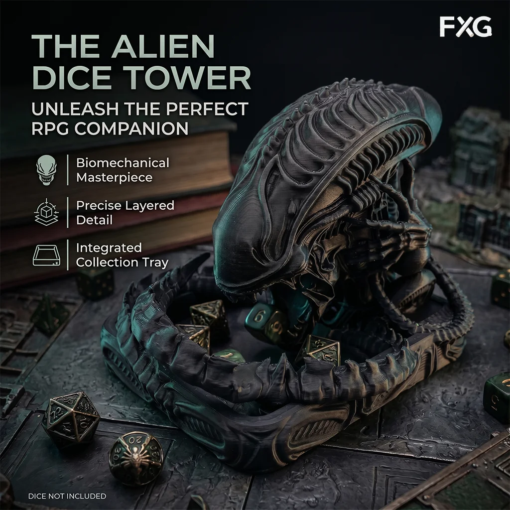 Torre de Dados con Diseño de Criatura de Ciencia Ficción, Accesorio de Juego de Mesa de Estilo Biomecánico, Torre Rodadora de Dados para Ambiente de Juego de Rol