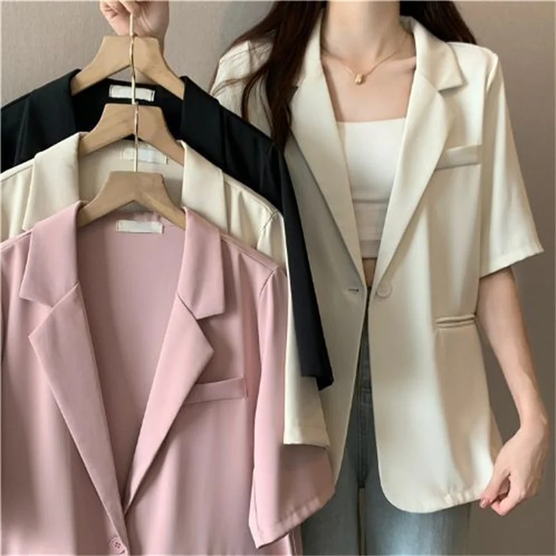 New Summer Thin Korean Fashion Women Blazer Coats Short Sleeve Sun Protection Casual Jacket Female Be All-MatchSuit Outwear