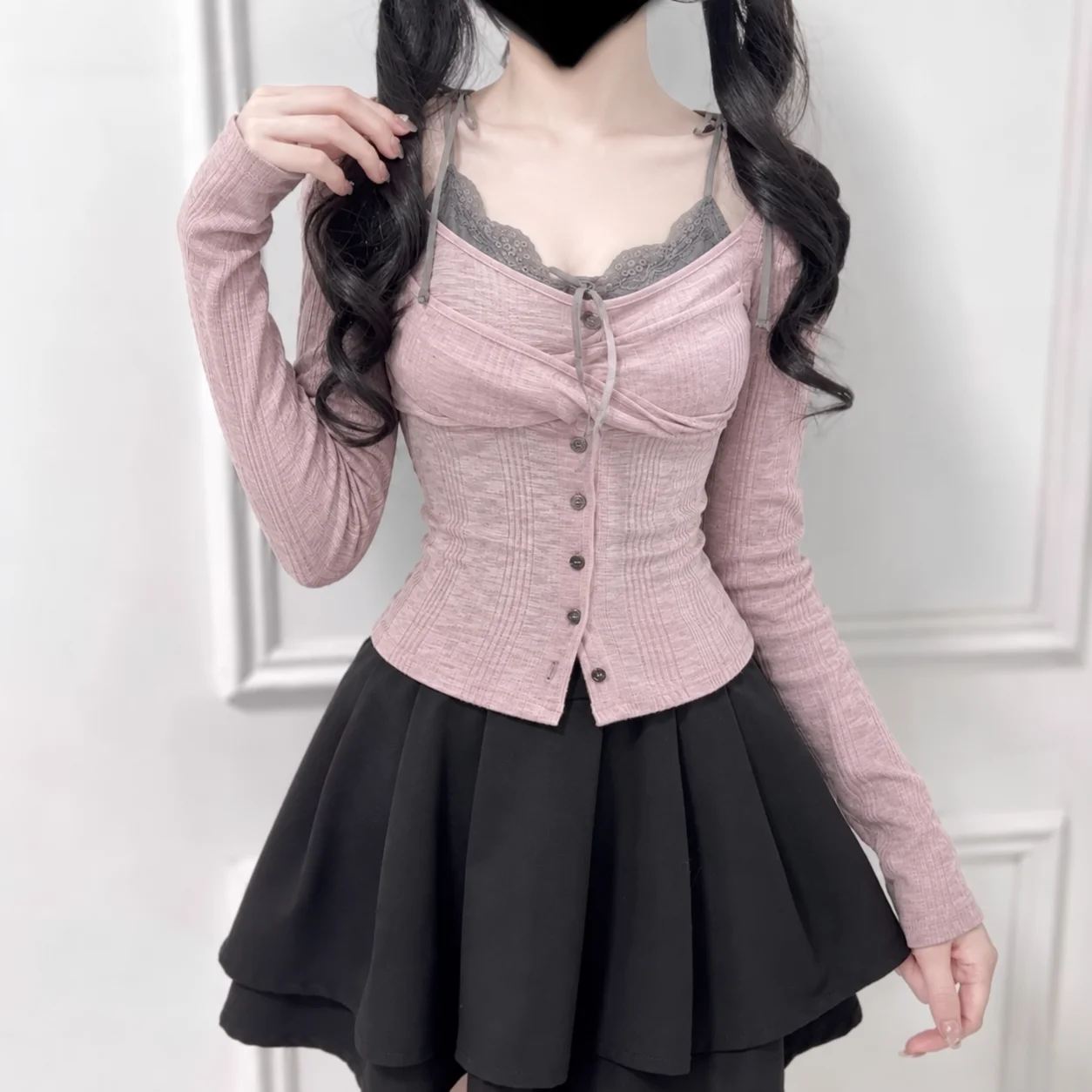 Japanese Sweet Lolita Style T-Shirts Women Vintage Y2k Square Collar Bow Long Sleeve Blouse Casual Kawaii Fashion Tees Tops New