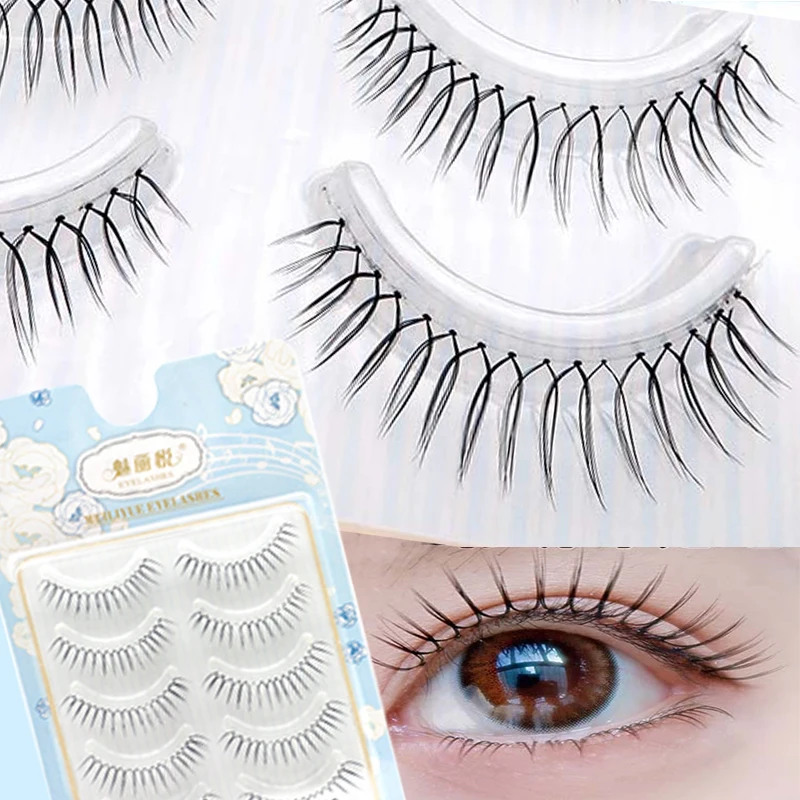 9-11mm 5Pairs False Eyelashes Handmade Natural Wispy Soft Korean U-shaped Dream Deer Lash Extension Comic Eye Clear Band