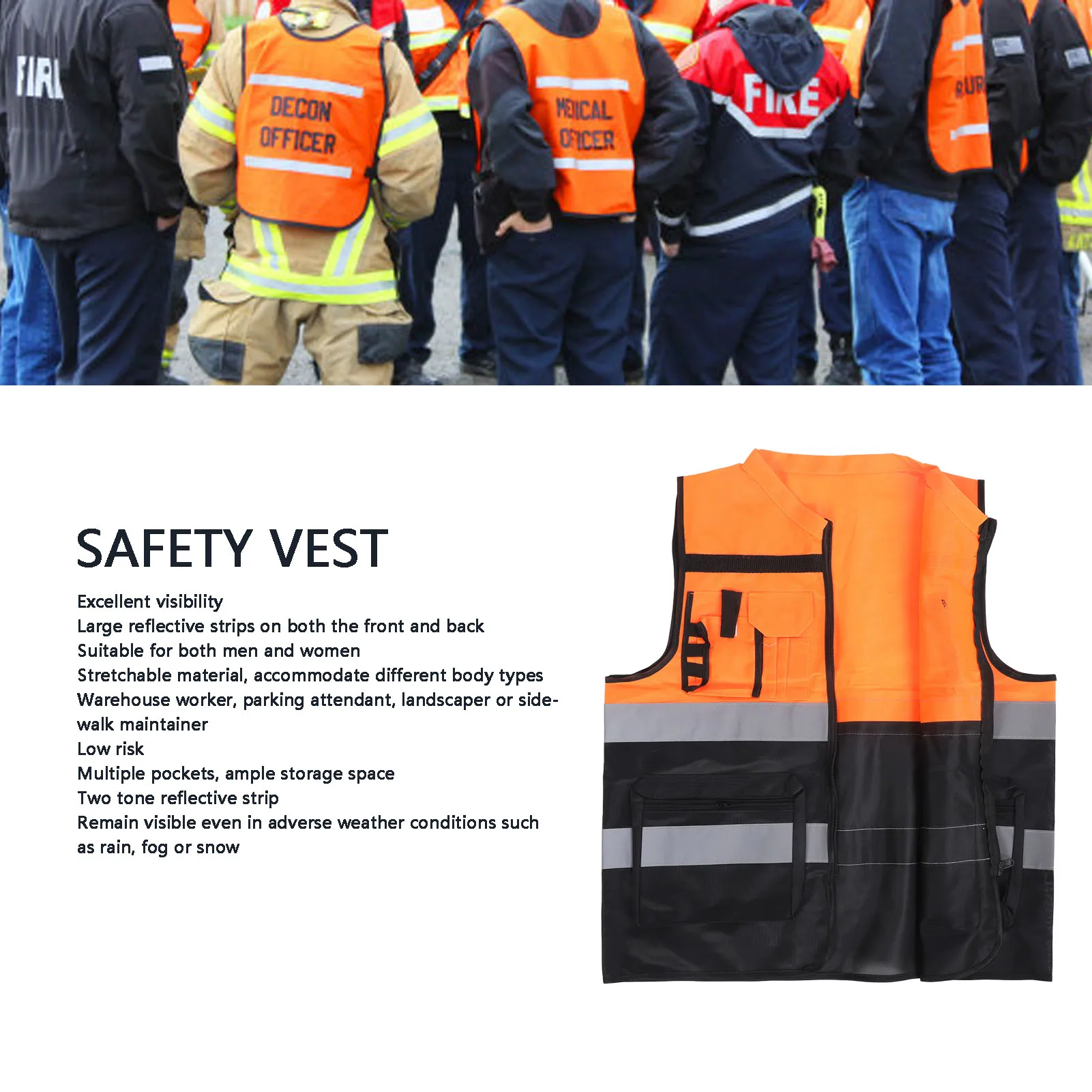 

ZK30 High Visibility Safety Vest Class 2 with Dual Tone Reflective Strips for Construction Vest Tone High Orange Yellow L-XXXL