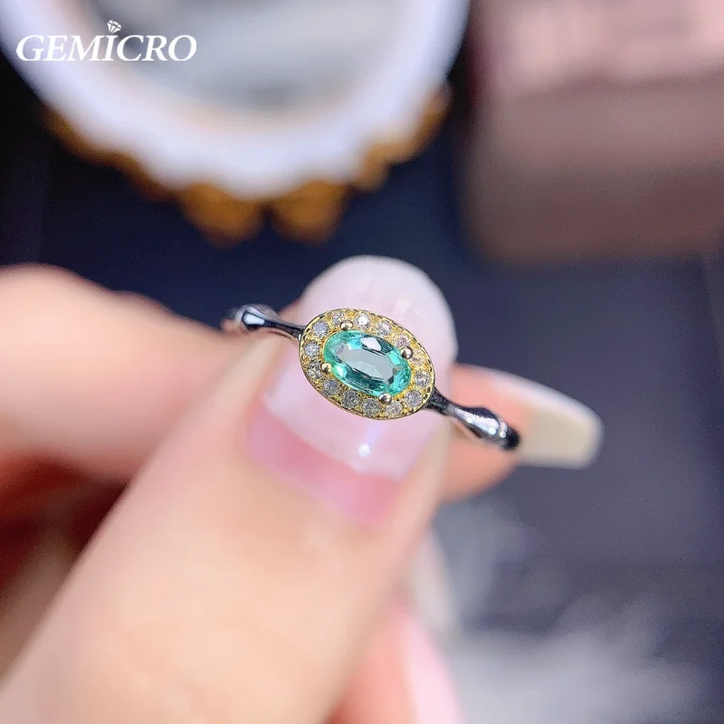 Gemicro Fashion Rings 925 Solid Silver Jewelry for Women Oval Natural Emerald Gemstones Finger Fine Jewelry Wedding Party Gifts