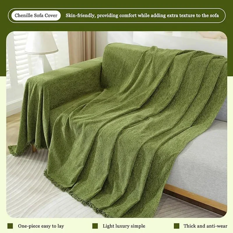 Couverture de serviette de canapé imperméable en chenille, couverture polyvalente pour la décoration, couverture de canapé universelle toutes saisons, style crème solide