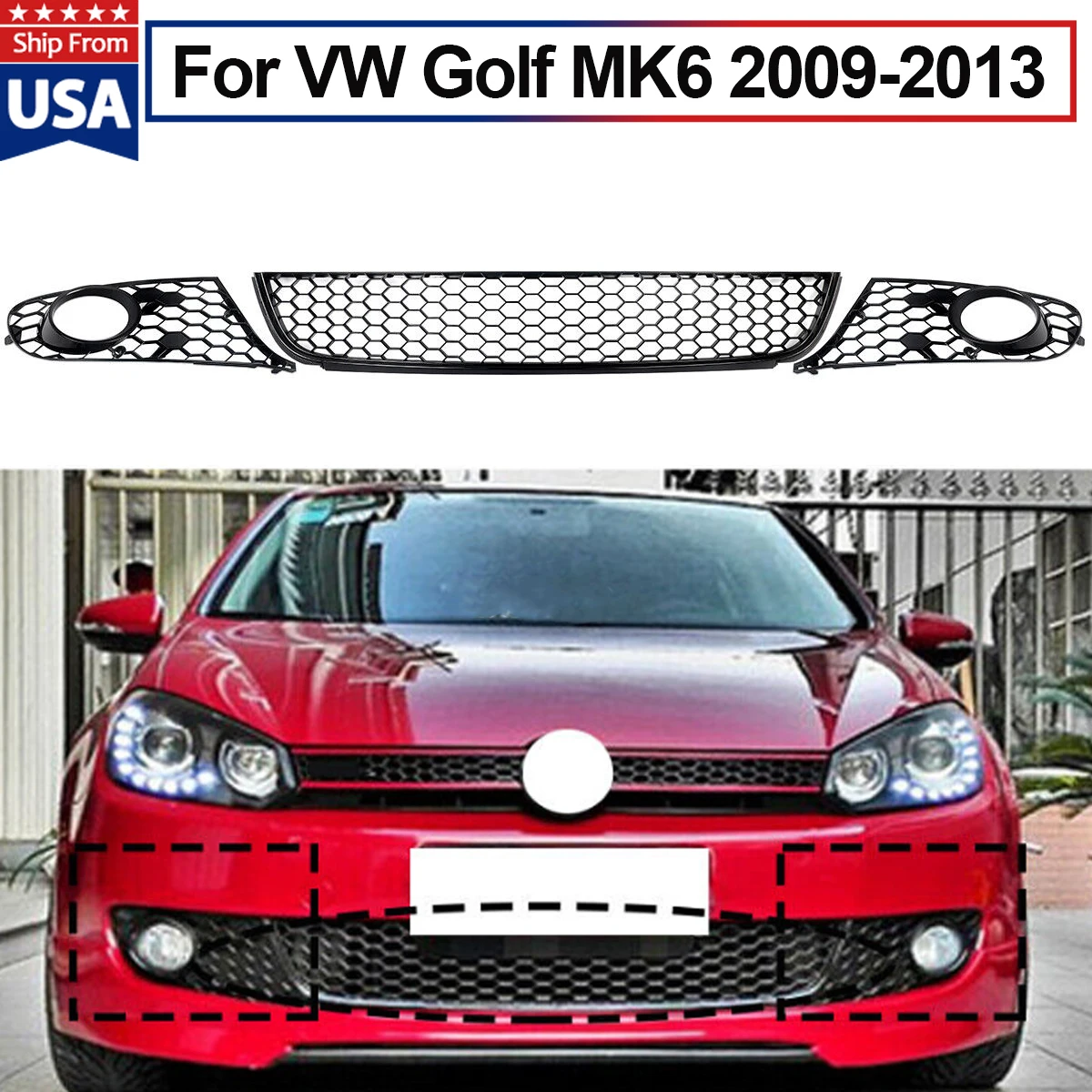 

Front Lower Grille Fog Light Grill Cover Honeycomb for 2009-13 Volkswagen Golf/Jetta MK6 Fog Light Grille