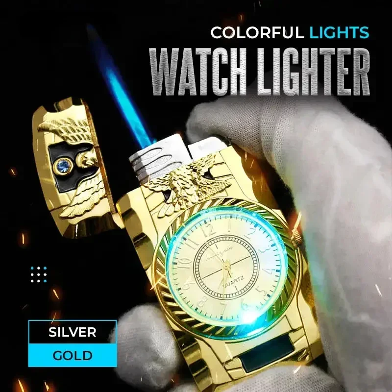 Luxury LED Gold Watch Windproof Jet Butane Lighter Torch Turbo Gas Inflatable Lighter Cigar Cigarette Accessories Men\'s Gift