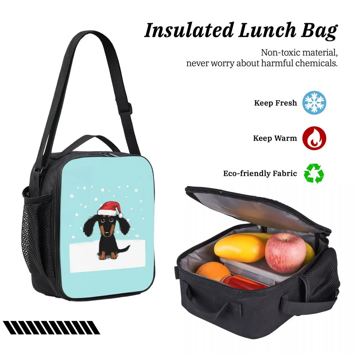 Ransel Santa Anjing Wiener Musim Dingin Natal Dachshund Lucu Tas Buku Anak Laki-laki Perempuan Tas Sekolah 3Ps Tas Makan Siang Terisolasi Kotak Pensil