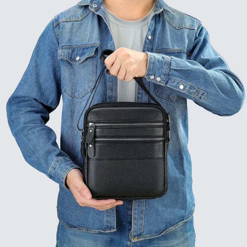Top-layer cowhide simple and versatile square bag for men, crossbody leather bag, top-layer cowhide men's bag, genuine leather m